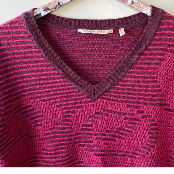 Soft Surroundings Textured Bell Flower Sweater Pink Ribbed Casual Jacquard Sz L - Picture 8 of 11